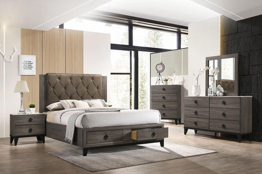 Avantika Fabric & Rustic Gray Oak Queen Bed (Storage) image