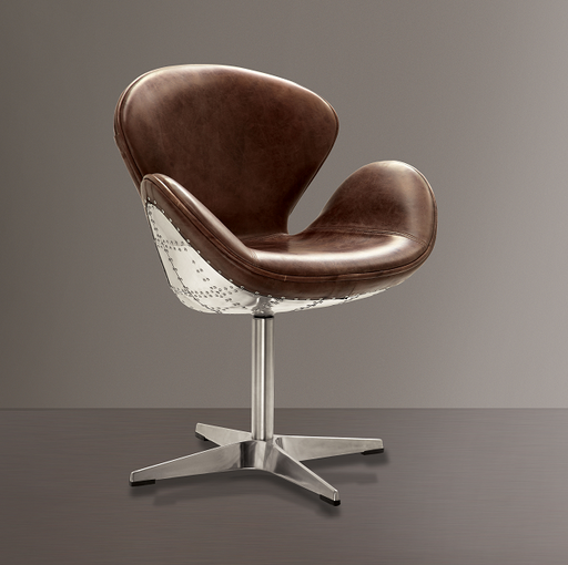 Brancaster Retro Brown Top Grain Leather & Aluminum Accent Chair (1Pc) image