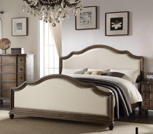 Acme Baudouin Upholstered Queen Bed in Weathered Oak 26110Q image